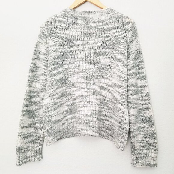 Eileen Fisher Merino Wool Silk Blend Marled Gray Sweater L Cozy Warm Crew $375 - Picture 5 of 15